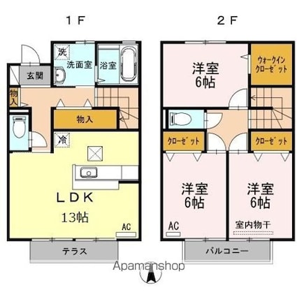 ファミーユ東手城　Ｂ棟[3LDK/88.93m2]の間取図
