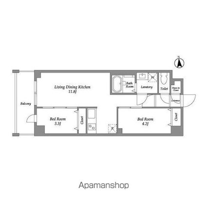 ザ・グラヴィティ新宿[2LDK/42.61m2]の間取図