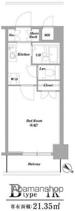 レジディア門前仲町[1K/21.35m2]の間取図
