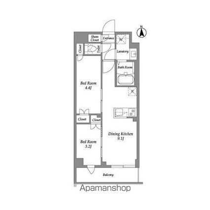 ザ・グラヴィティ新宿[2DK/37.9m2]の間取図
