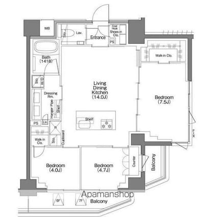ザ・パークハビオＳＯＨＯ祐天寺[3LDK/67.89m2]の間取図