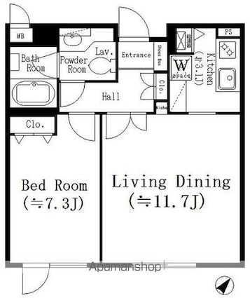 参宮橋マンション[1LDK/49.18m2]の間取図