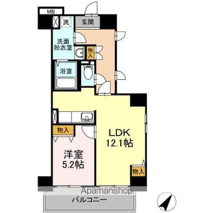 ワイズエメリールＵ[1LDK/48.97m2]の間取図