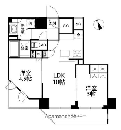 東京都世田谷区松原５丁目[2LDK/47.46m2]の間取図