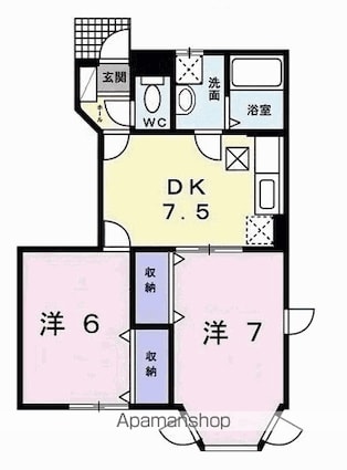 ヒルサイド・ガーデンＡ[2DK/46.06m2]の間取図