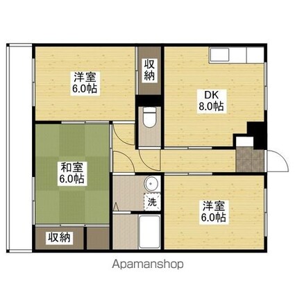 広島県広島市安佐南区緑井１丁目[3DK/60.59m2]の間取図