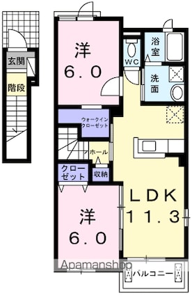 ピアチェＢ[2LDK/58.21m2]の間取図
