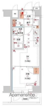 ハーモニーレジデンス東京サウス大塚[1DK/25.92m2]の間取図