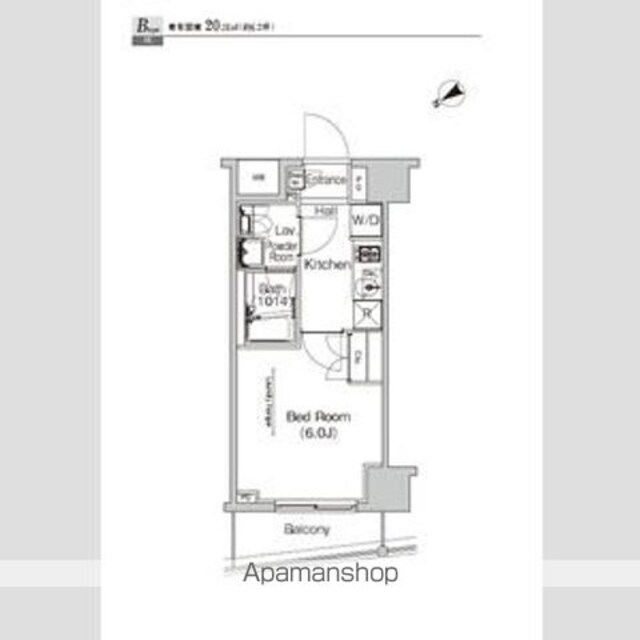 プラウドフラット門前仲町Ⅳ[1K/20.76m2]の間取図