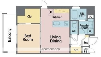 サンドキャッスル佐古一番町[1LDK/43.44m2]の間取図