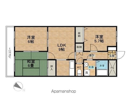 イーストリッチ[3DK/57.85m2]の間取図