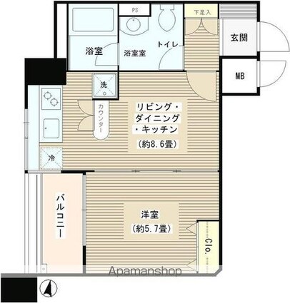 ソシア千歳烏山[1DK/33.57m2]の間取図