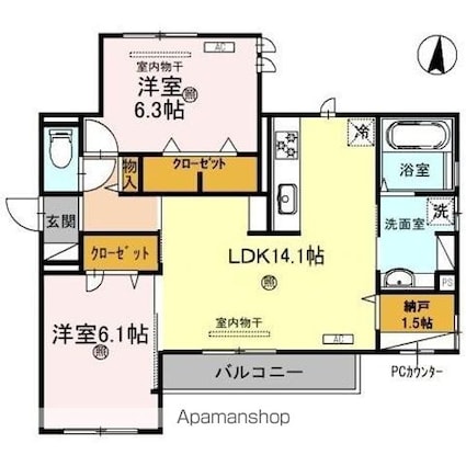 カルム　アビタシオン北出島[2LDK/64.76m2]の間取図