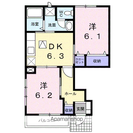ハピネスＹ　Ⅱ[2DK/46.92m2]の間取図