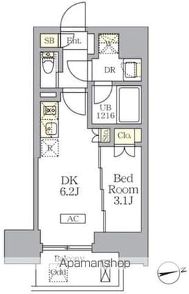 ザ・ライオンズフォーシア文京湯島[1DK/25.56m2]の間取図