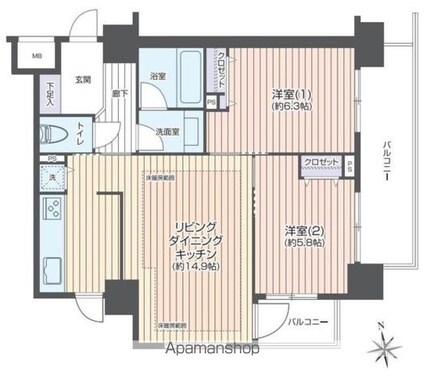 ユニーブル武蔵小金井クインテット[2LDK/58.89m2]の間取図