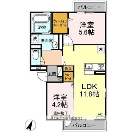 エスト出町[2LDK/52.54m2]の間取図