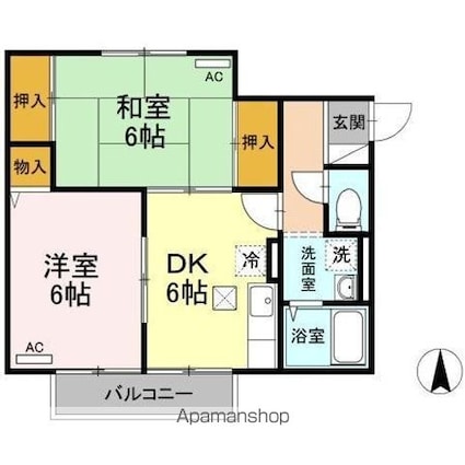シャルム久米[2DK/44.71m2]の間取図