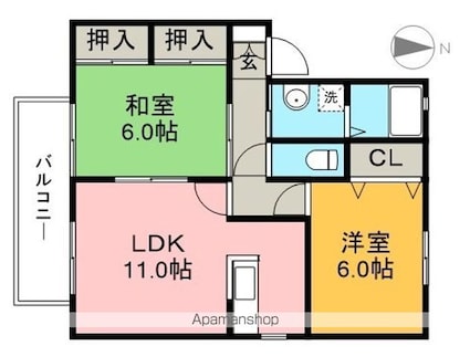 フローラ四月田　Ａ棟[2LDK/56.6m2]の間取図