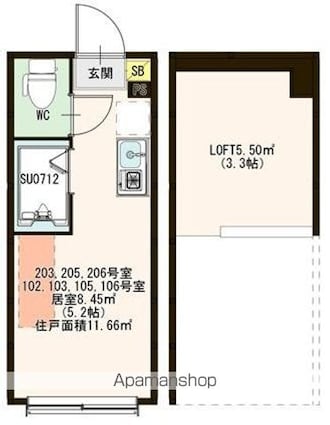 ハーモニーテラス上板橋[1R/11.66m2]の間取図