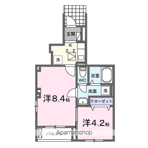 ラ．オハナ　アルプス 105 ｜ 山梨県南アルプス市藤田2540（賃貸アパート2K・1階・37.98㎡） その2