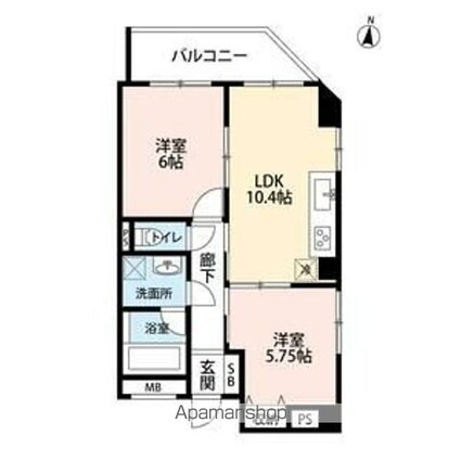 緑３丁目マンション[2LDK/49.54m2]の間取図