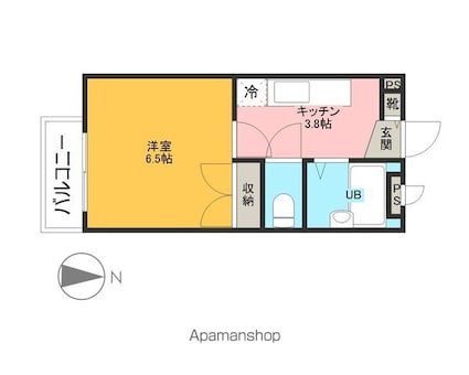 フラットコートＢ[1K/23.13m2]の間取図