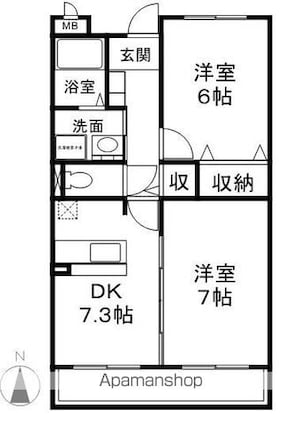 長野県長野市上松４丁目[2DK/46.44m2]の間取図