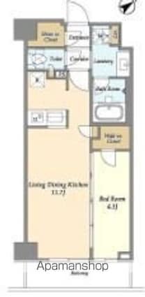 市谷台町坂フロント[1LDK/39.09m2]の間取図