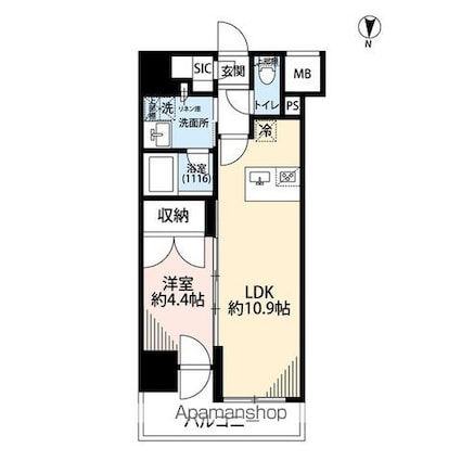 プレール・ドゥーク亀戸Ⅵ[1LDK/38.22m2]の間取図