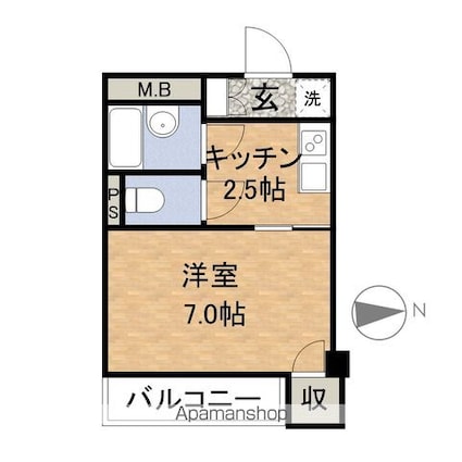 サンステージⅡ[1K/24.95m2]の間取図