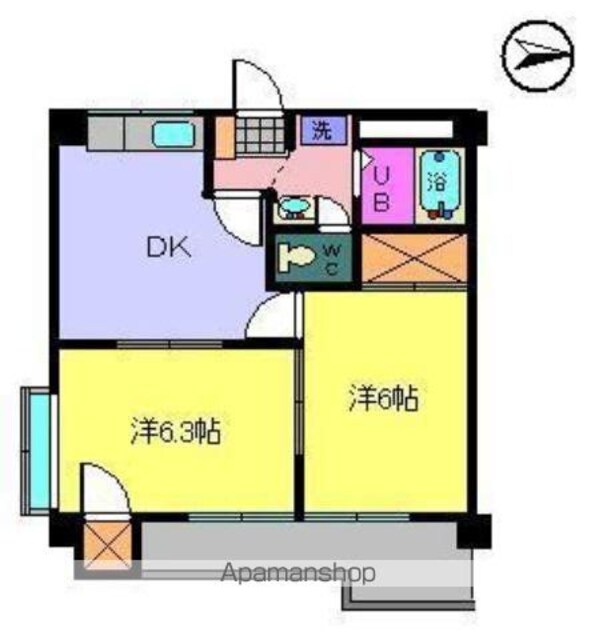 サザンコートⅢ[2DK/41.85m2]の間取図