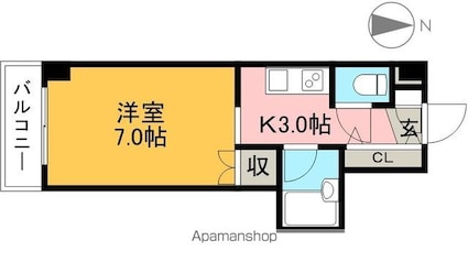 アサヒコート[1K/27.4m2]の間取図