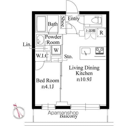 ラヴィエール千駄ヶ谷プレミアムレジデンス[1LDK/35.4m2]の間取図