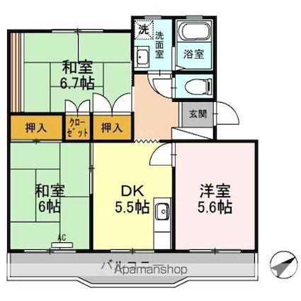 コーポラス多治米[3DK/58.4m2]の間取図