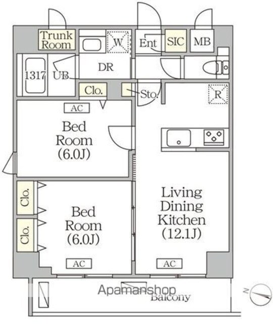ＯＲＳＵＳ志村坂上[2LDK/55.4m2]の間取図