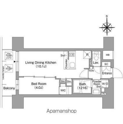 コンフォリア・リヴ北浜淡路町[1LDK/34.78m2]の間取図