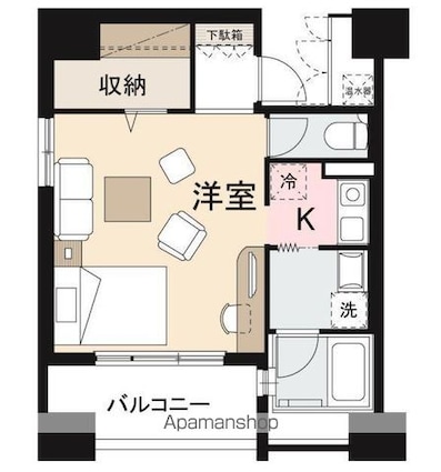 ヴィラフリーデ瓦町[1K/36.7m2]の間取図