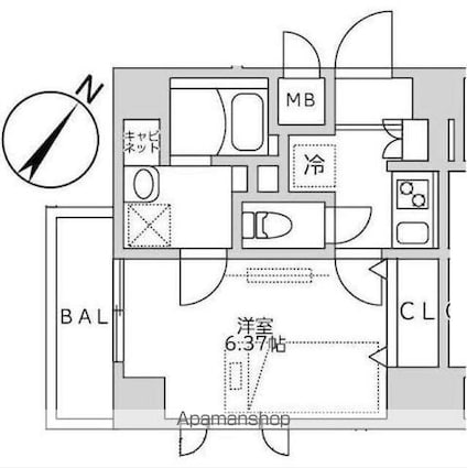 東京都渋谷区神山町[1K/23.44m2]の間取図