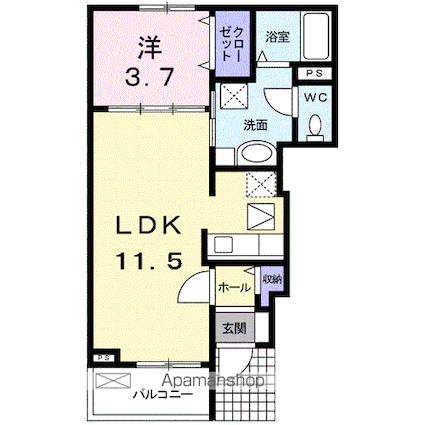 ノール・アンソレイエ・ＳＳＳ[1LDK/37.13m2]の間取図