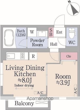 ＳＱＵＡＲＥ市谷河田町ｈｉｌｌｓｉｄｅ[1LDK/31.32m2]の間取図