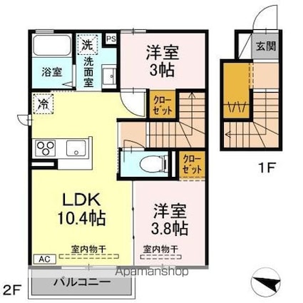 トリシア篠ノ井[2LDK/46.54m2]の間取図