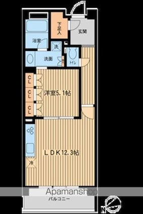 ＨＦ若林公園レジデンス[1LDK/48.68m2]の間取図