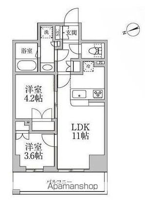 レジディア新御徒町Ⅱ[2DK/43.86m2]の間取図
