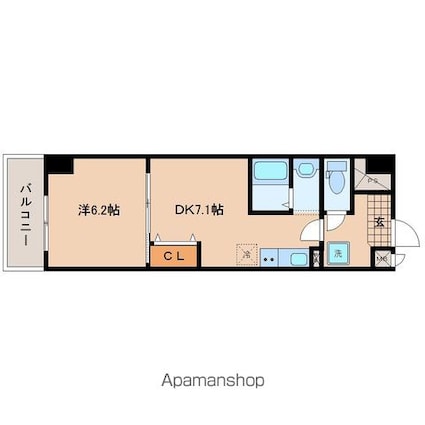アスコット薬師堂駅前[1DK/33.32m2]の間取図