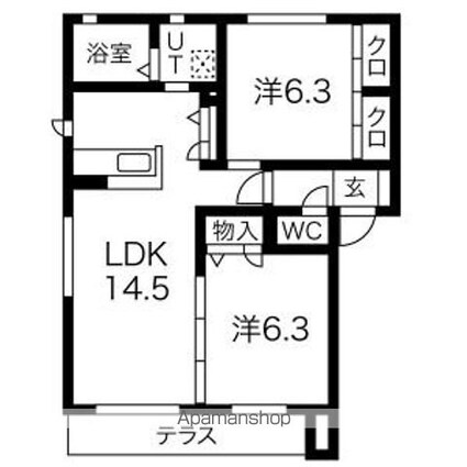 ヴェルドミール葉池[2LDK/61.6m2]の間取図