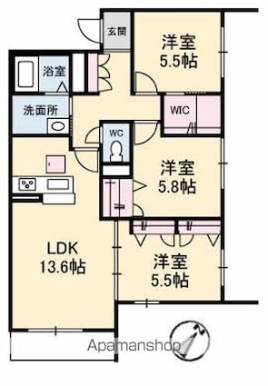 シャーメゾン宇多津　Ｂ棟[3LDK/73.89m2]の間取図
