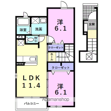 プラシードⅡ[2LDK/56.19m2]の間取図