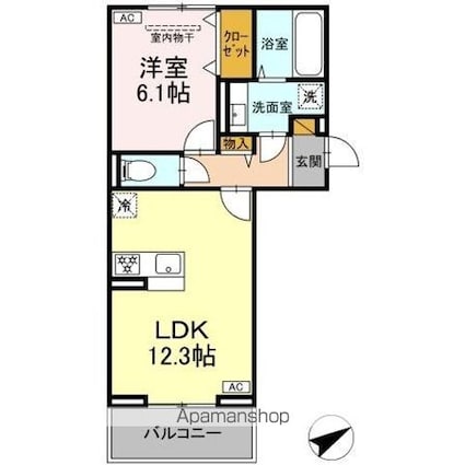 Ｎ・ＤーＲＯＯＭ　ＩＩＤＡＣＨＯＵ　Ｂ棟[1LDK/45.13m2]の間取図