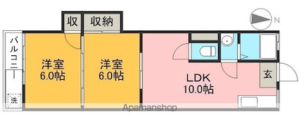 山崎マンション[2LDK/42.9m2]の間取図